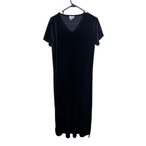 Cassini Black Velvet Maxi Dress V-Neck Short Sleeve Stretch Column Gown Large